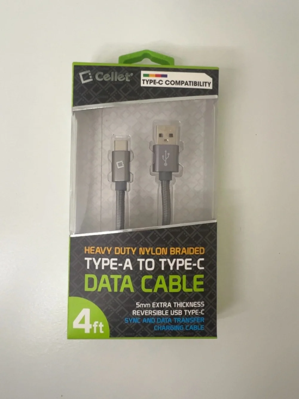 Elle Gray Nylon Braided Type-A to Type-C Data Cable